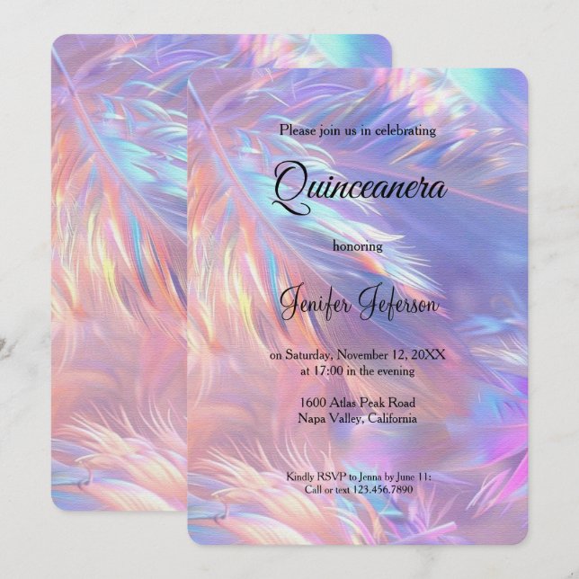 Modern holographic Quinceanera Invitation (Front/Back)