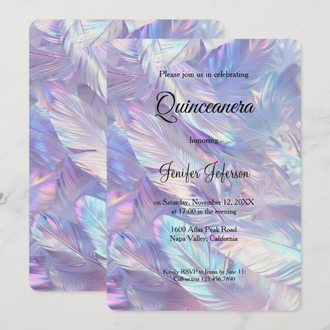 Modern holographic Quinceanera Invitation (Front/Back)
