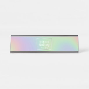 Modern Holographic Rainbow Effect Metal Frame Desk Name Plate