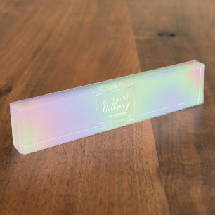Modern Holographic Rainbow Effect Metal Frame Desk Name Plate