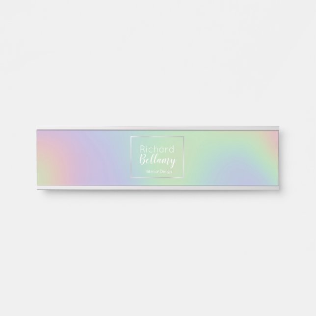 Modern Holographic Rainbow Effect Metal Frame Door Sign (Front)