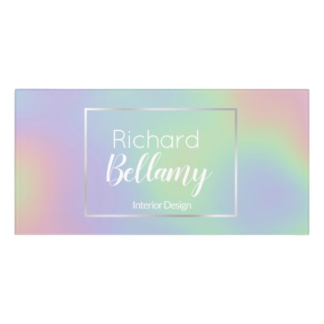 Modern Holographic Rainbow Effect Metal Frame Door Sign (Classic Front)