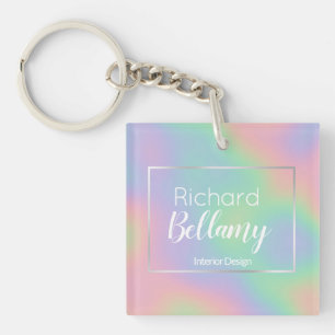 Modern Holographic Rainbow Effect Metal Frame Keychain