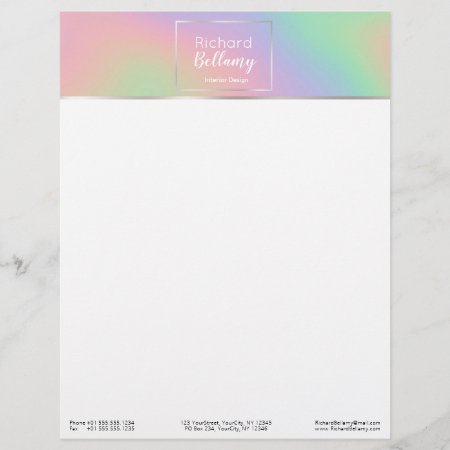 Modern Holographic Rainbow Effect Metal Frame Letterhead