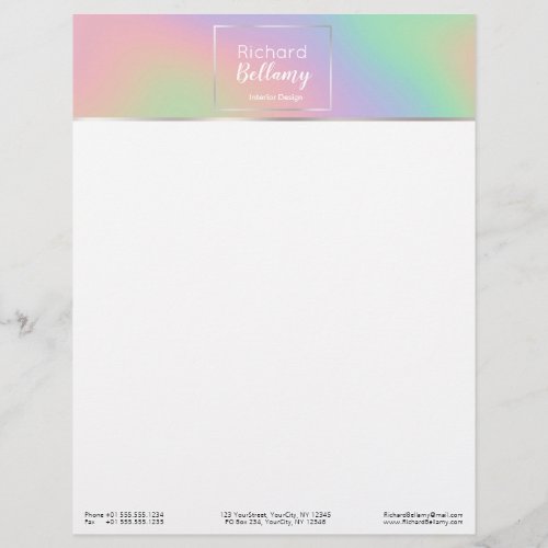 Modern Holographic Rainbow Effect Metal Frame Letterhead