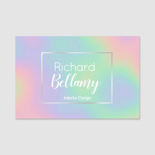 Modern Holographic Rainbow Effect Metal Frame Name Tag