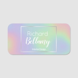 Modern Holographic Rainbow Effect Metal Frame Name Tag