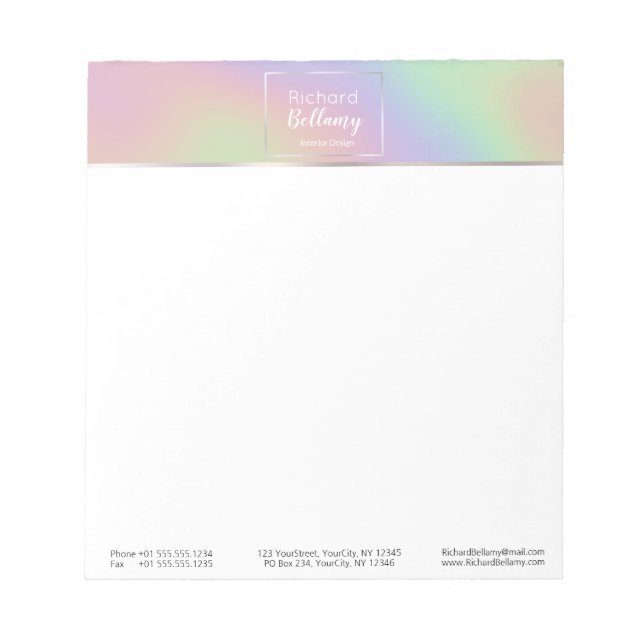 Modern Holographic Rainbow Effect Metal Frame Notepad (Front)