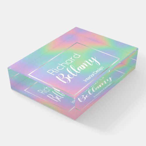 Modern Holographic Rainbow Effect Metal Frame Paperweight