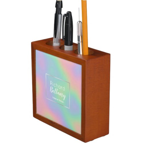 Modern Holographic Rainbow Effect Metal Frame Pencil Holder