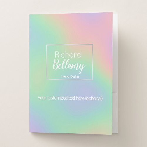 Modern Holographic Rainbow Effect Metal Frame Pocket Folder