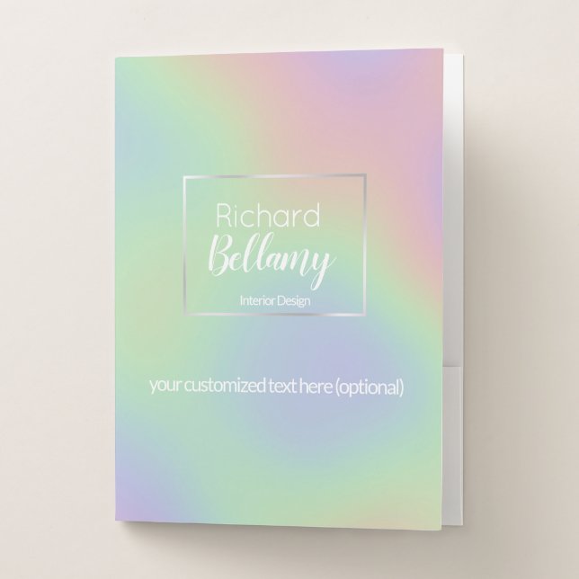 Modern Holographic Rainbow Effect Metal Frame Pocket Folder (Front)