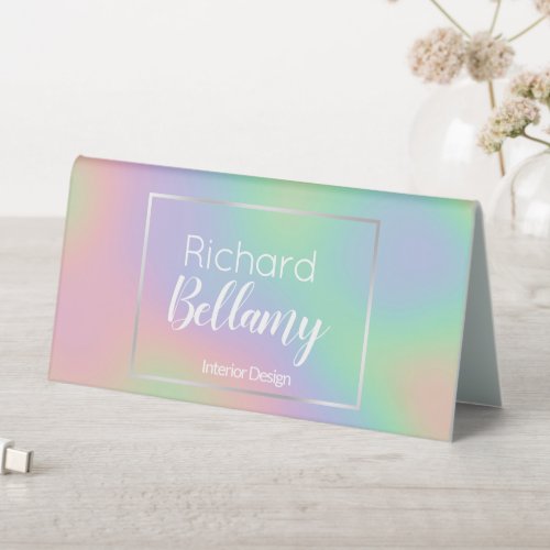 Modern Holographic Rainbow Effect Metal Frame Table Tent Sign