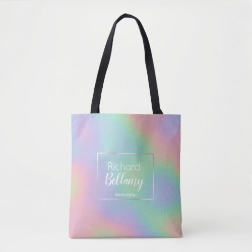 Modern Holographic Rainbow Effect Metal Frame Tote Bag