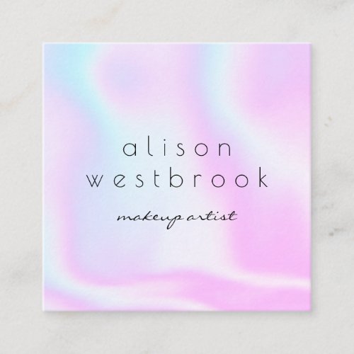 Modern holographic rainbow makeup artist chic pink square business card