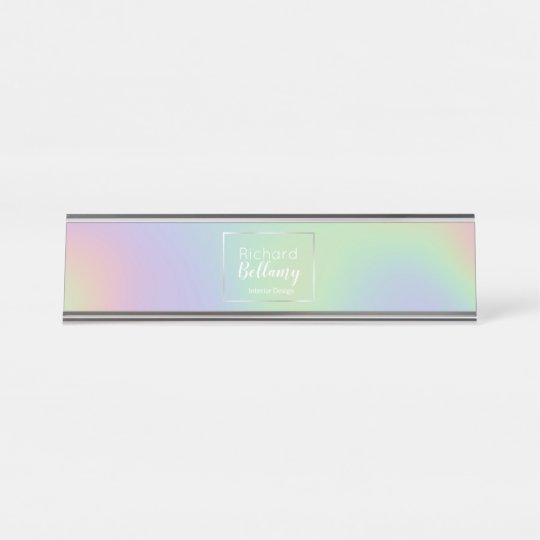 Modern Holographic Rainbow Metal Desk Name Plate Zazzle Com