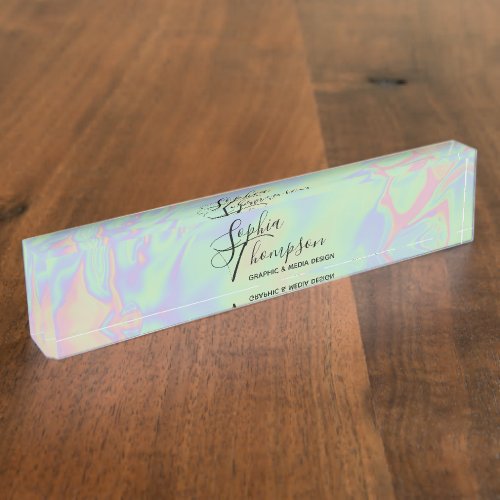 Modern Holographic Rainbow Pastel Desk Nameplate