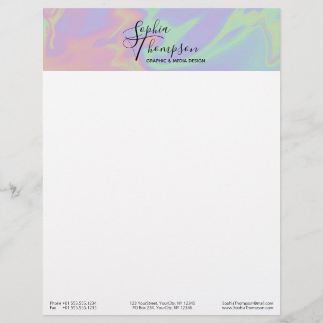 Modern Holographic Rainbow Pastel - Letterhead (Front)