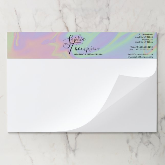 Modern Holographic Rainbow Pastel Script Paper Pad (Folded)
