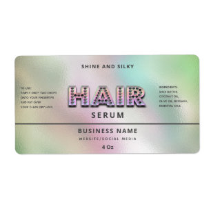 Modern holographic rainbow simple hair serum label