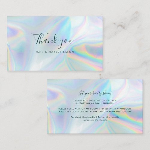 Modern Holographic Script Business Thank You Card