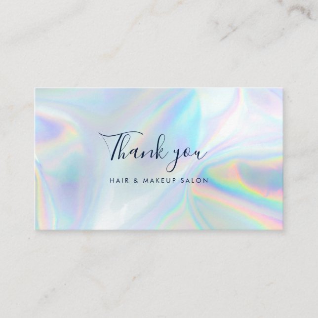 Modern Holographic Script Business Thank You Card (Front)