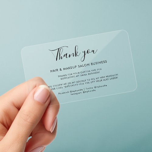 Modern Holographic Script Business Thank You Clear Business Cards