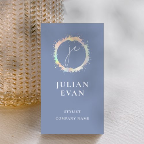 Modern Holographic Script Dusty Blue Business Card