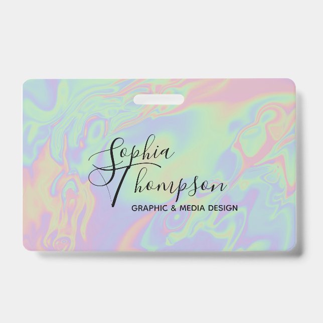 Modern Holographic Script Rainbow Pastel - Badge (Front)