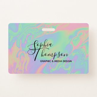 Modern Holographic Script Rainbow Pastel - Badge