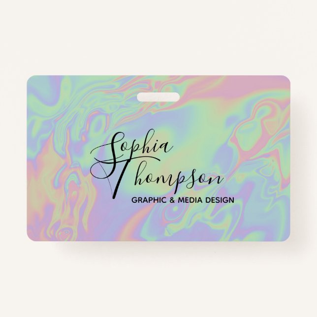 Modern Holographic Script Rainbow Pastel - Badge (Front)