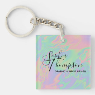 Modern Holographic Script Rainbow Pastel Keychain