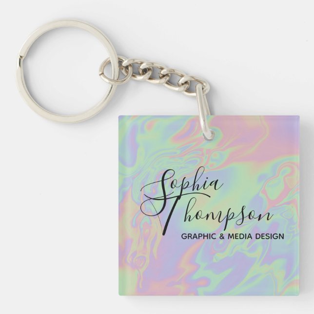 Modern Holographic Script Rainbow Pastel Keychain (Front)