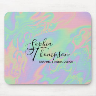 Modern Holographic Script Rainbow Pastel Mousepad