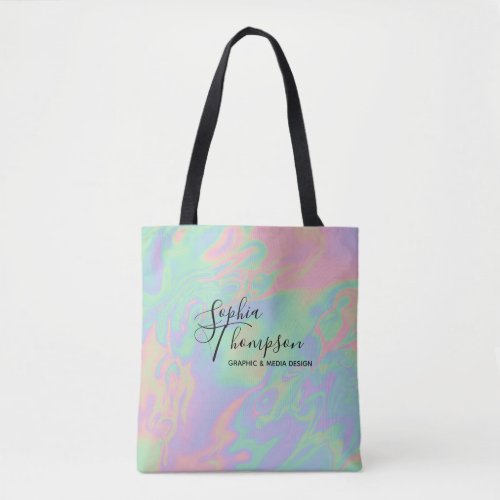 Modern Holographic Script Rainbow Pastel Tote Bag