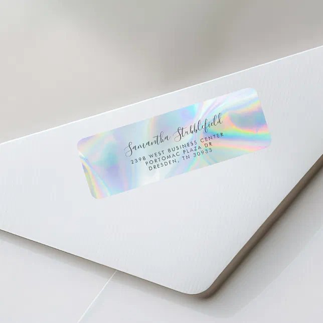 Modern Holographic Script Return Address Label | Zazzle