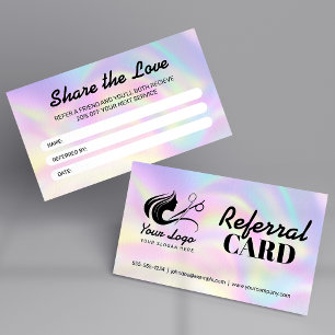 Modern Holographic Share The Love Hairstylist Logo Referral Card