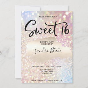 Modern Holographic Sparkling Glitter Calligraphy Invitation