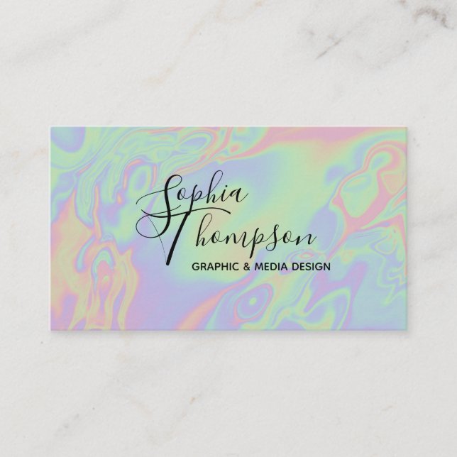 Modern Holographic Style Rainbow Pastel Business Card (Front)
