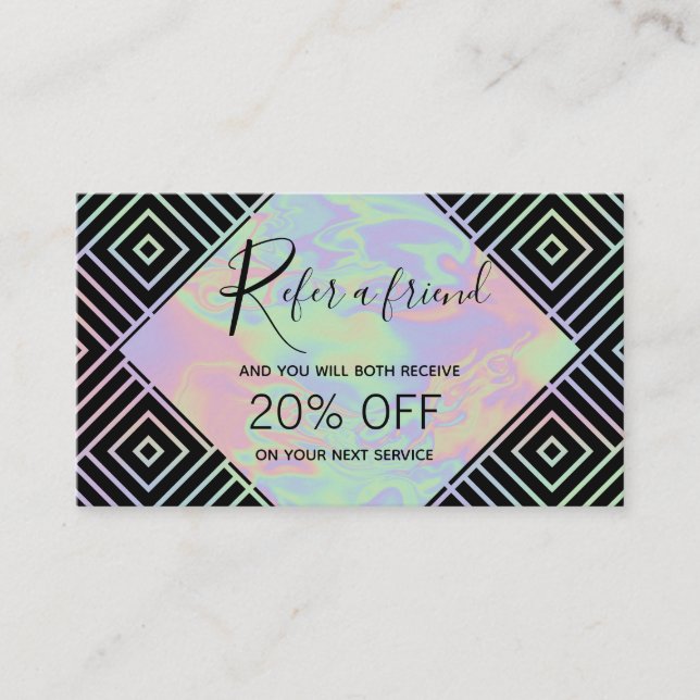 Modern Holographic Symmetric Pattern Referral Card (Front)