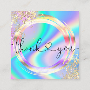 modern holographic thank you for your business squ square business card