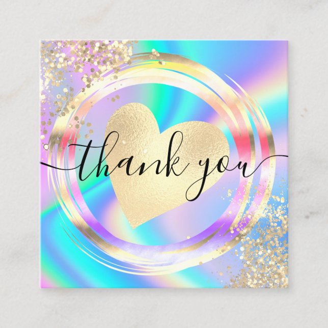 modern holographic thank you for your business squ square business card (Front)