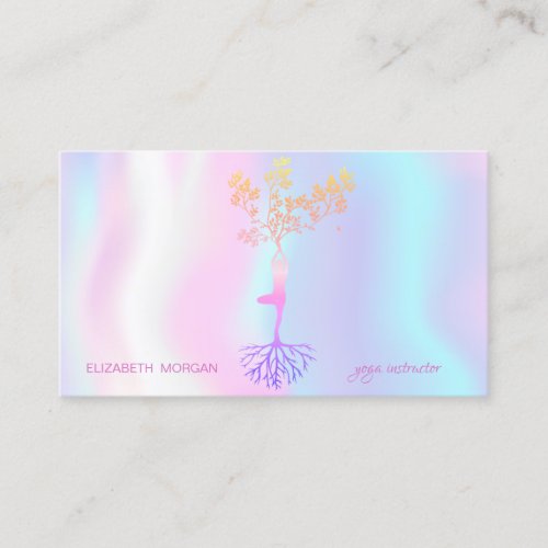 Modern Holographic Tree Silhouette Yoga Instructor Business Card