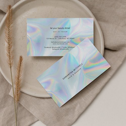 Modern Holographic Typography Hair and Makeup Business Card