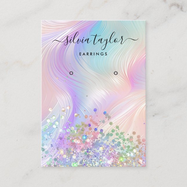Modern holographic unicorn pastel earring display  business card (Front)