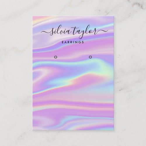 Modern holographic unicorn script earring display  business card