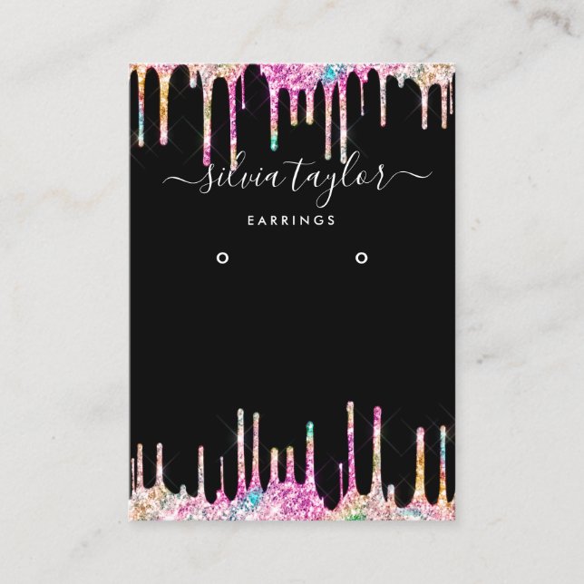 Modern holographic unicorn script earring display business card (Front)