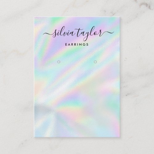 Modern holographic unicorn script earring display business card