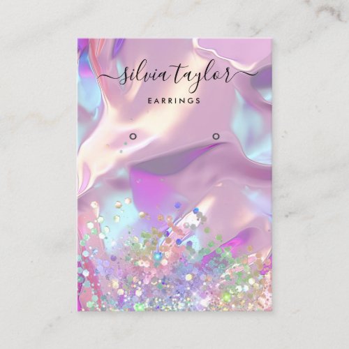 Modern holographic unicorn script earring display  business card