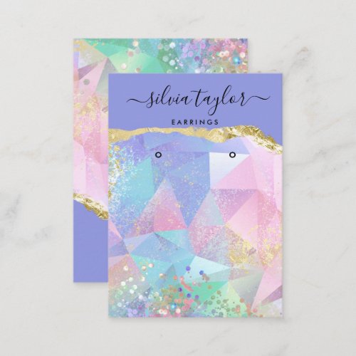 Modern holographic unicorn script earring display  business card